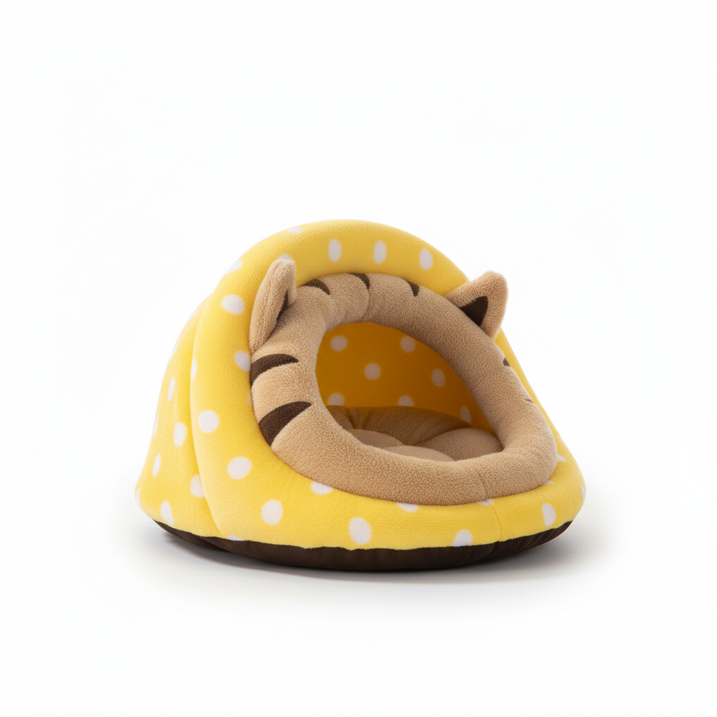 Yellow Polka Dot Pet Cave Bed - Side View