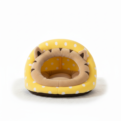 Yellow Polka Dot Pet Cave Bed - Front View